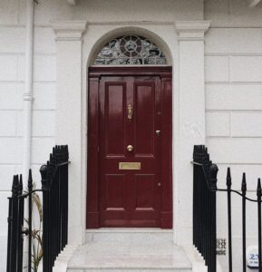 Burgundy painted door